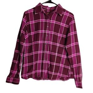 Lincoln Outfitters Purple Pink Cotton Plaid Flannel Shirt Adult Women's Size L